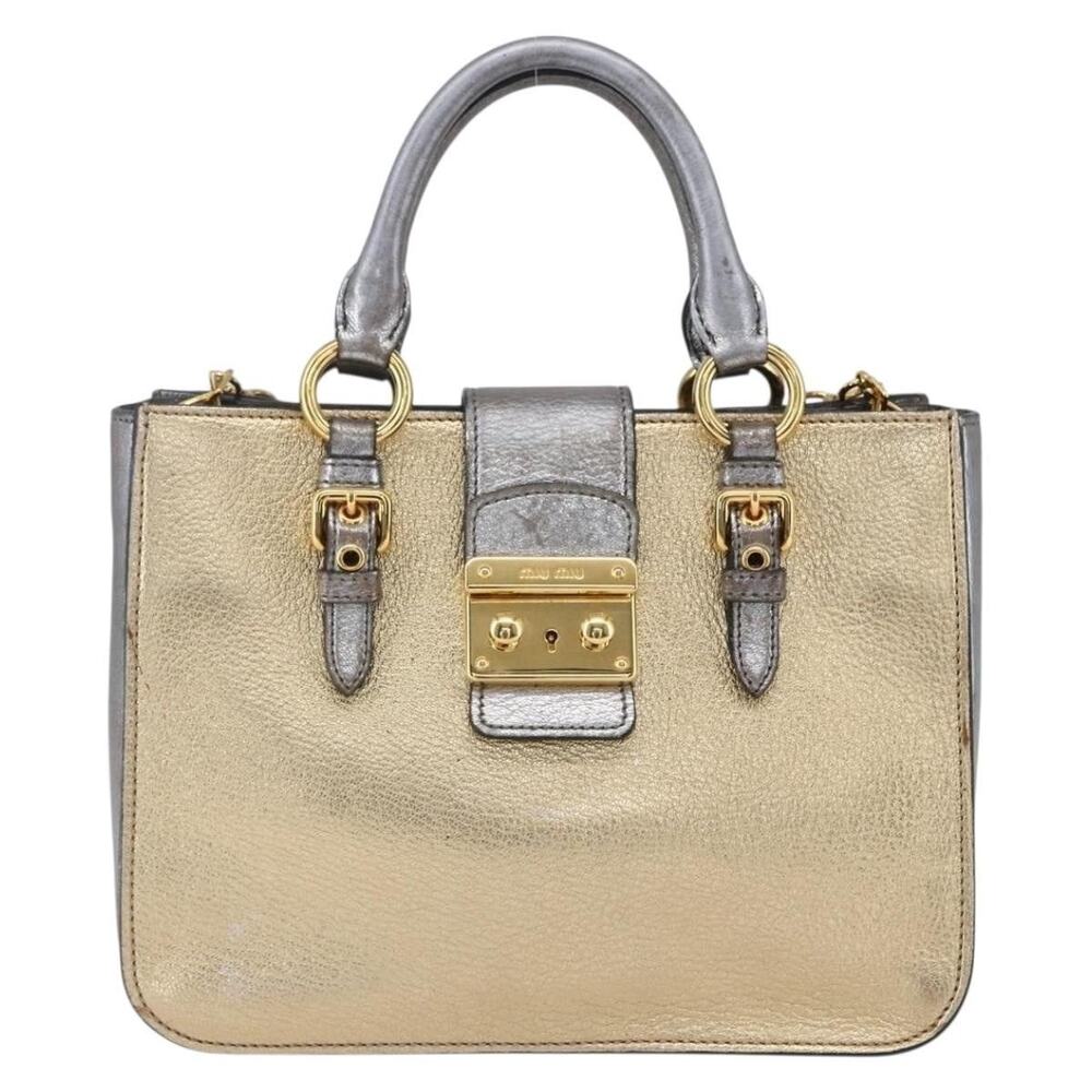 Miu Miu Leather Madras Handbag Gold